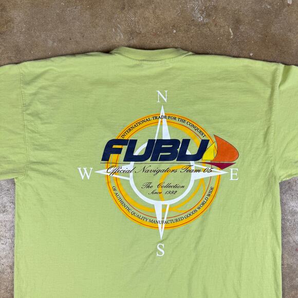Vintage FUBU Sailing T-Shirt Men’s XL Lime Green Oversized Y2K Streetwear - Picture 5 of 10